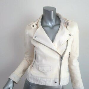 IRO Mazey Leather and Denim trim Women’s Cream Biker Jacket